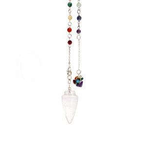 Crystal Quartz Teardrop Pendulum with Chakra Chain