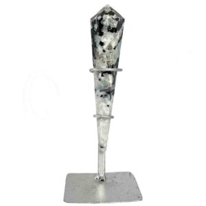Rainbow Moonstone Double Terminated Point on Silver Stand