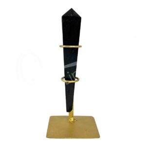 Black Tourmaline Double Terminated Point on Gold Stand