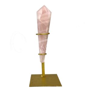 Rose Quartz Double Terminated Point on Gold Stand