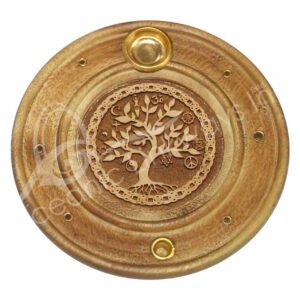 Tree of Life Round Wood Incense Holder