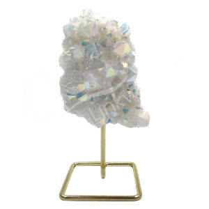 Angel Aura Crystal Quartz Cluster on Gold Stand
