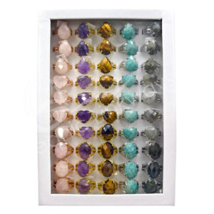 Faceted Mixed Stones & Designs Adjustable Ring (Tray of 50)