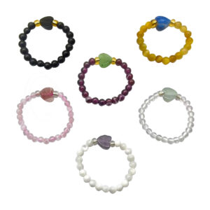 Mixed Stones Ring with Heart Charm