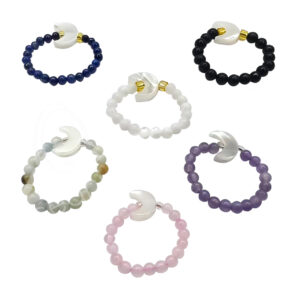 Mixed Stones Ring with Crescent Moon Charm