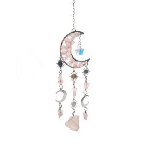 Moon Hanging with Rose Quartz Chips