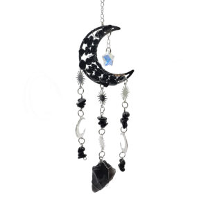 Moon Hanging with Black Obsidian Chips