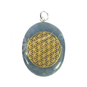 Angelite with Engraved Flower of Life Worry Stone Pendant