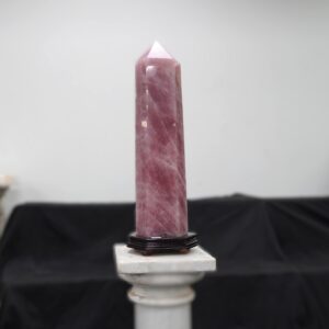 Rose Quartz Obelisk on Wood Stand