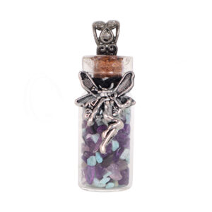 Amethyst & Amazonite Chips Bottle Necklace with Fairy Charm