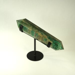 Green Aventurine with Quartz Double Terminated Point on Metal Stand