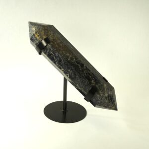 Iolite with Quartz Double Terminated Point on Metal Stand