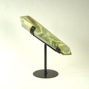 Infinite Serpentine with Quartz Double Terminated Point on Metal Stand