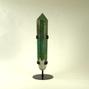 Green Aventurine with Quartz Half Natural & Polished point on Metal Stand
