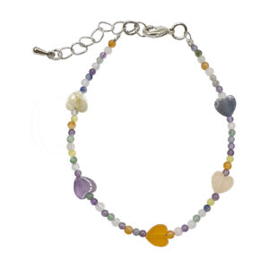 Mixed Stones with Heart Charm Bracelet