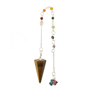 Hexagonal Tiger Eye Pendulum with Chakra Chain