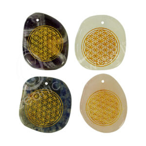 Mixed Irregular Flat with 2 mm Hole ENgraved Flower of Life Pendant Set of 4