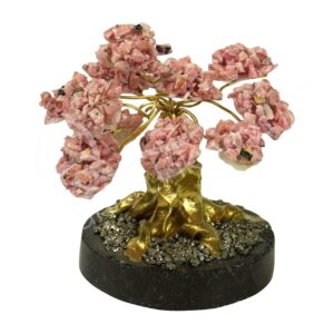 Rhodonite Chips Gem Tree with Pyrite Chips on Black Onyx Base.