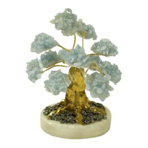 Angelite Chips Gem Tree with Pyrite Chips on White Onyx Base.