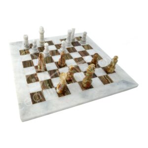 Green Onyx & White Marble Chess Set