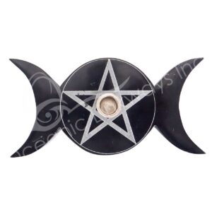 Black Soapstone Triple Moon Mini Candle Holder with Pentacle