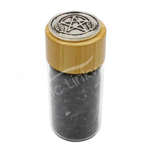 Black Obsidian Chips Bottle with Pentacle