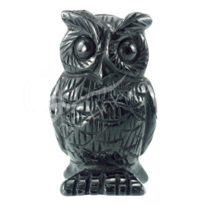 Polished Black Obsidian Owl Carving