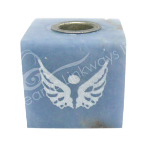 Angelite Cube-Shaped Mini Candle Holder with Angel Wings Design