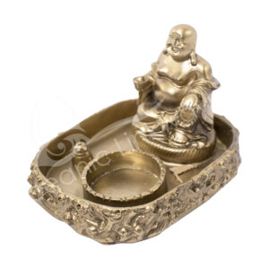Gold Happy Buddha Tealight & Incense Holder 4.50"L X 3.15"H