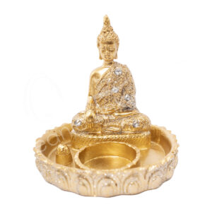 Gold Buddha Tealight & Incense Holder 3.95"L X 3.95"H