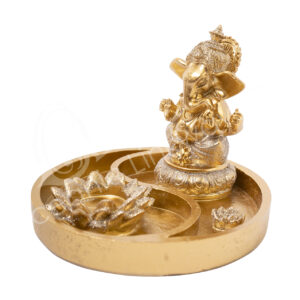 Gold Ganesha Yin Yang Tealight & Incense Holder 6.70"L X 5.10"H